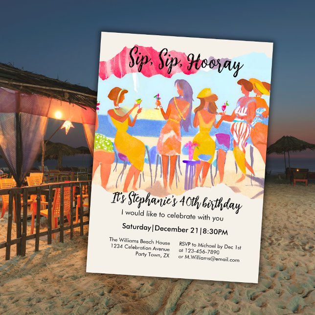 Invitation Anniversaire de 40 ans drôle de cocktail de plage  (Créateur téléchargé)