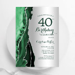 Invitation Anniversaire de 40 ans élégant argent émeraude ver<br><div class="desc">Invitation de fête d'anniversaire de 40 ans émeraude vert et agate argentée. Design moderne élégant avec fond de géode de marbre d'agate aquarelle, faux paillettes argentées et police de caractères script. Carte d'invitation tendance parfaite pour une célébration d'anniversaire de femme stylée. Invitations Zazzle imprimées ou modèle de template numérique imprimable...</div>