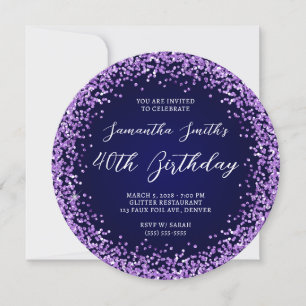 Invitation Anniversaire de 40 ans Purple Glitter Navy Ombre