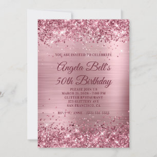 Invitation Anniversaire de 50 ans pailleté rose brillant et f