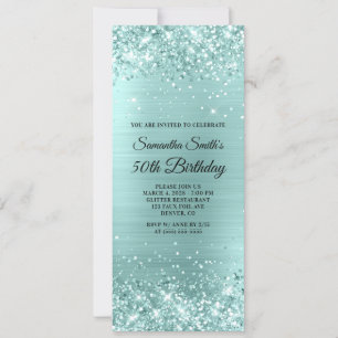 Invitation Anniversaire de 50 ans pailleté turquoise pâle
