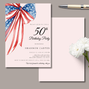 Invitation Anniversaire de 50 ans rose poudré élégant patriot