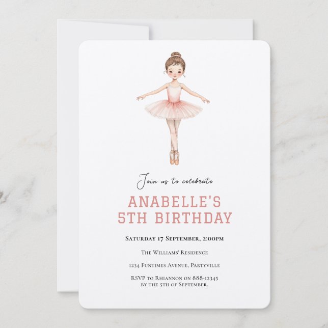 Invitation Anniversaire de 5 ans de fille ballet  (Devant)