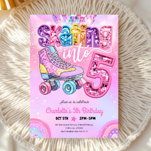Invitation Anniversaire de 5 ans Neon Disco Roller Skating