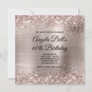 Invitation Anniversaire de 60 ans Champagne Rose Pailleté Fau