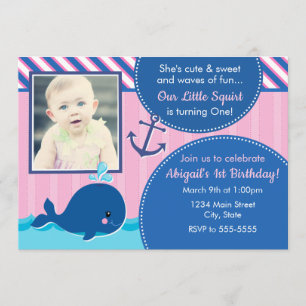Invitation Anniversaire de baleines 5x7 1er annive