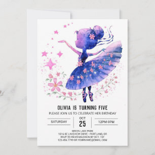 Invitation Anniversaire de Ballerina personnalisée enchantée