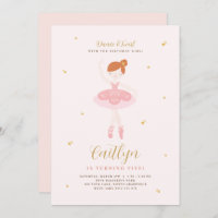 Invitation Anniversaire de Ballerina Rose & Or