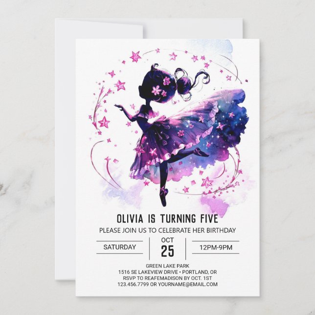 Invitation Anniversaire de Ballerina sur mesure (Devant)