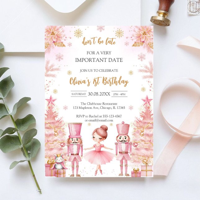 Invitation Anniversaire de Ballerine aux Rubans Roses Marron  (Créateur téléchargé)