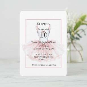 Invitation Anniversaire de ballerine en tutu rose et blanc