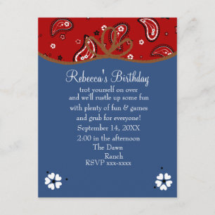 Invitation Anniversaire de Bandana et Denim Cowgirl