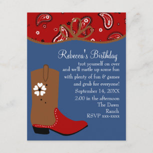 Invitation Anniversaire de Bandana et Lasso Cowgirl