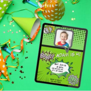 Invitation Anniversaire de bande dessinée verte