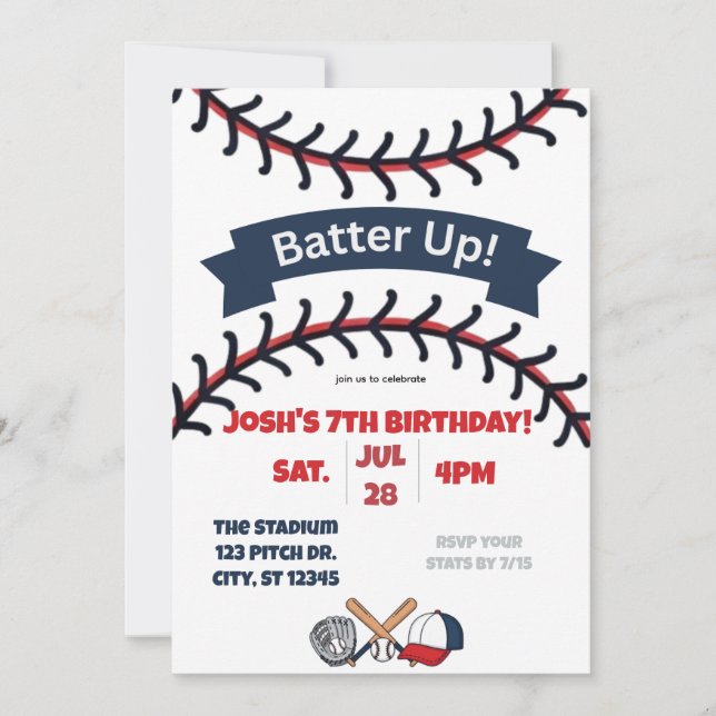Invitation Anniversaire de base-ball Batter Up (Devant)