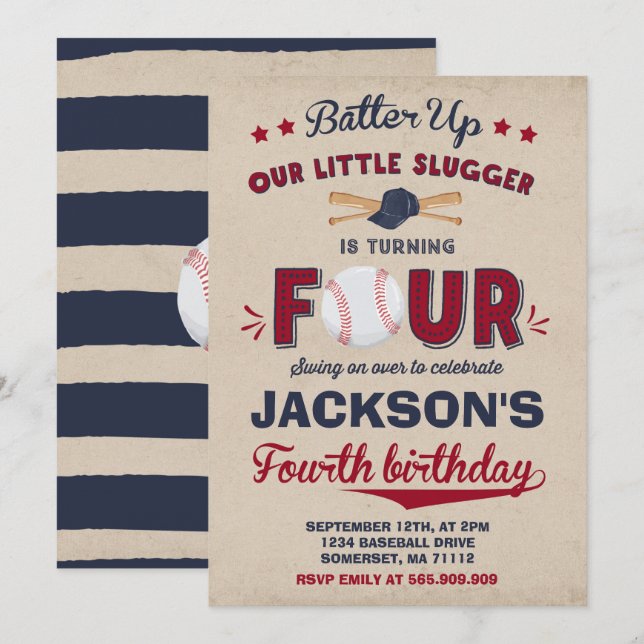 Invitation Anniversaire de base-ball d'invitation (Devant / Derrière)