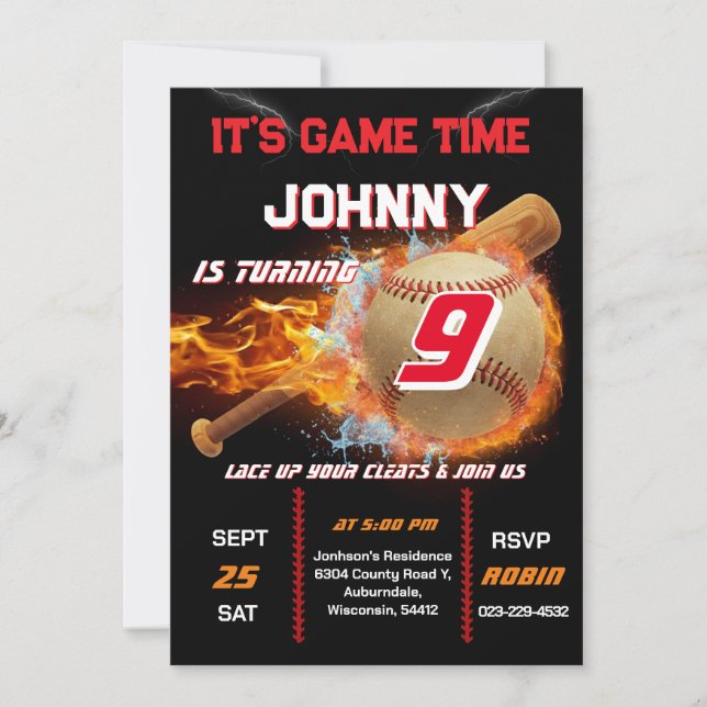 Invitation anniversaire de baseball modifiable (Devant)