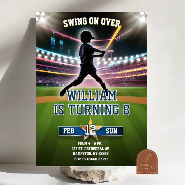 Invitation Anniversaire de baseball Neon Swing On Over (Créateur téléchargé)