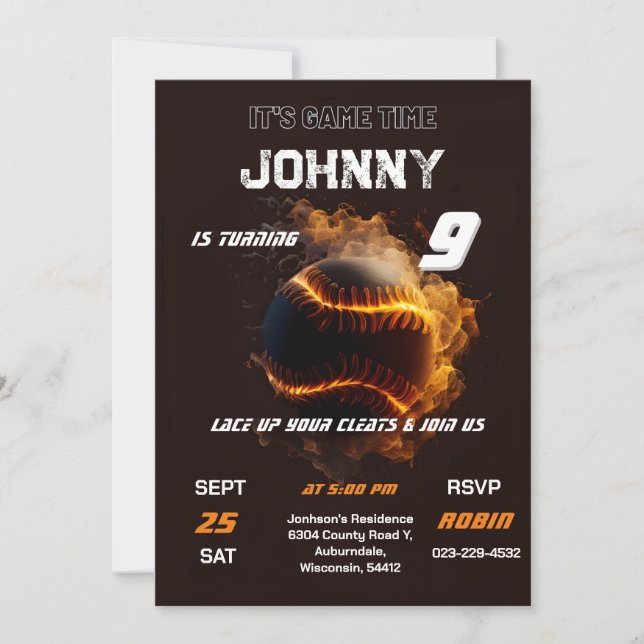 Invitation Anniversaire De Baseball Personnalisé Pour garçon (Devant)