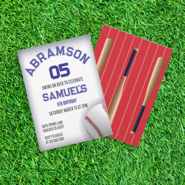 Invitation Anniversaire de baseball rouge et bleu (Créateur téléchargé)