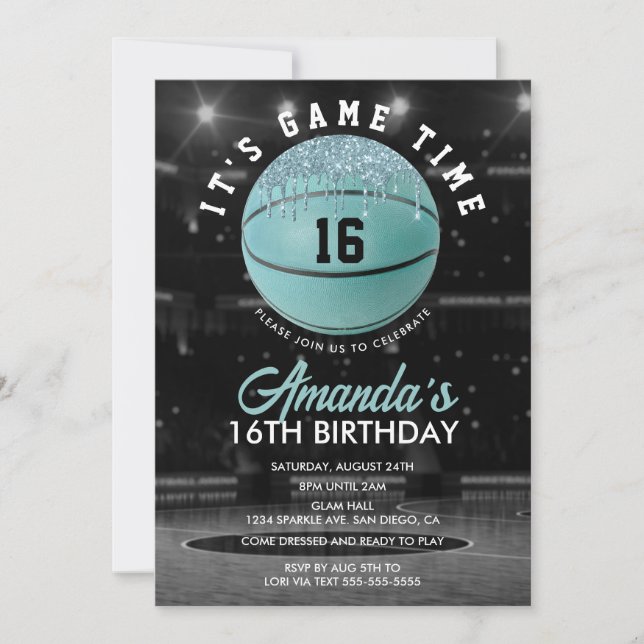 Invitation Anniversaire de Basketball Filles Sarcelle (Devant)