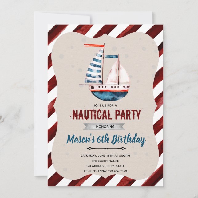Invitation anniversaire de bateau nautique (Devant)
