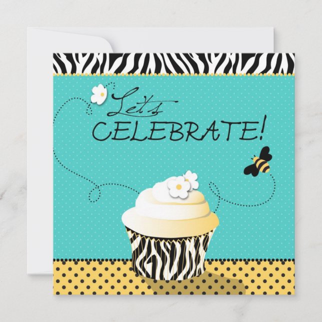 Invitation Anniversaire de Bee et Cupcake (Devant)