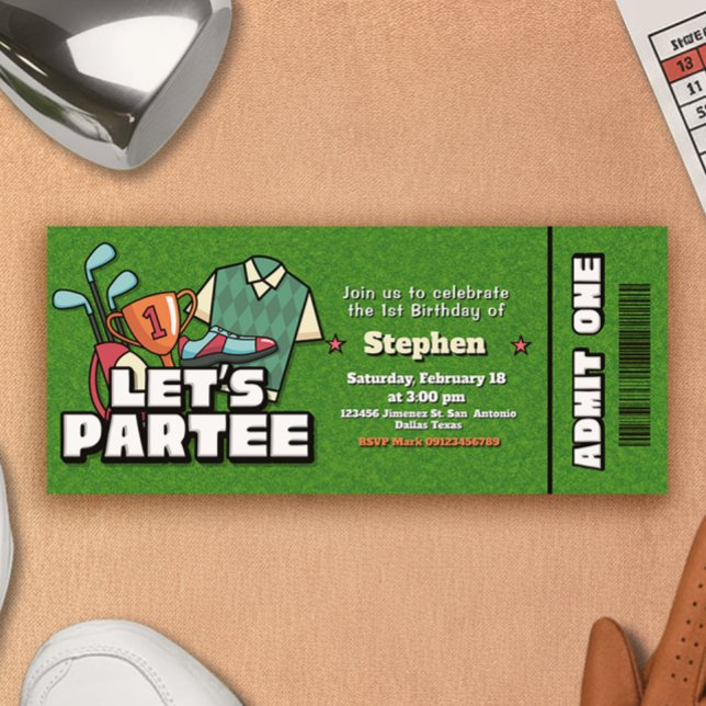 Invitation anniversaire de billet de Golf Lets Par (Lets Partee - Golf Birthday Ticket Invitation)