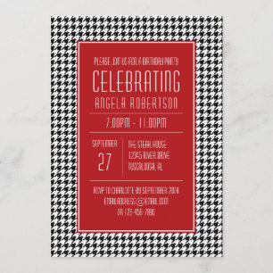 Invitation Anniversaire de Black White and Red Houndstooth