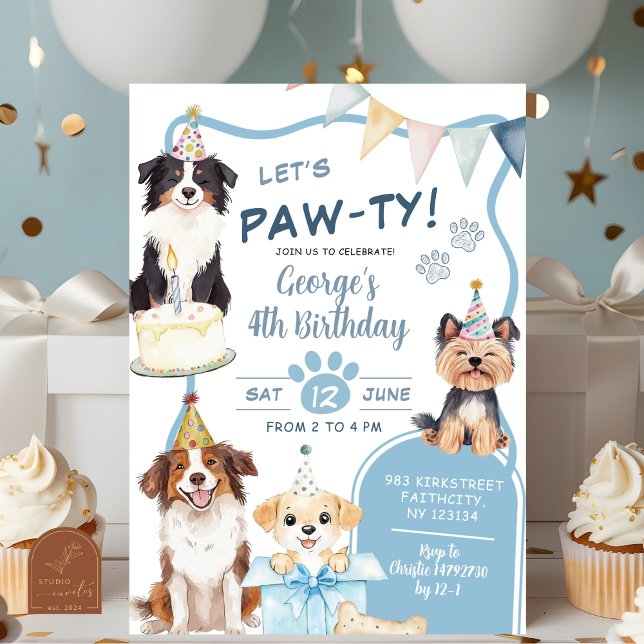 Invitation Anniversaire de Blue Dog let's Pawty (Créateur téléchargé)