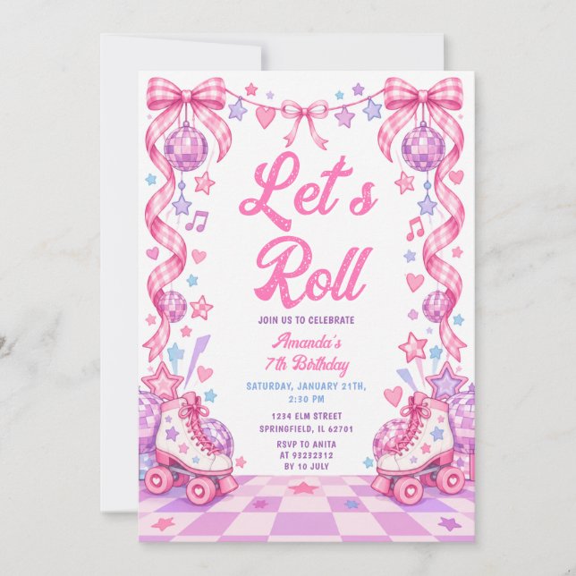 Invitation Anniversaire de Bowling Rose Violet Allons Roulez  (Devant)