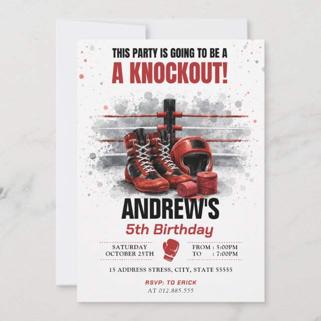 Invitation Anniversaire de boxe à l'aquarelle personnalisé (Devant)