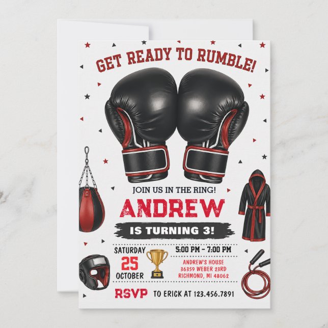Invitation Anniversaire de boxe personnalisé (Devant)