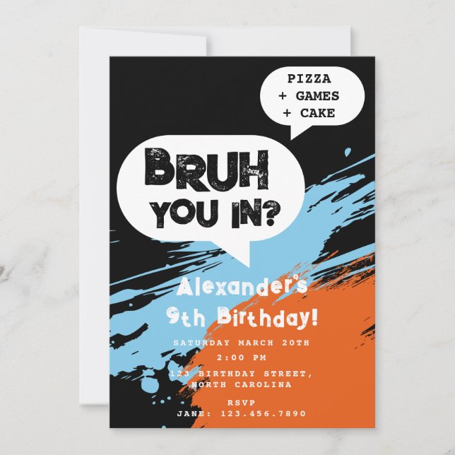 Invitation Anniversaire de Bruh Boy Graffiti Orange Bleu Disc (Devant)