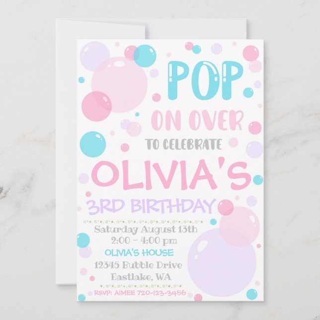 Invitation Anniversaire De Bulle, Pop On Over (Devant)