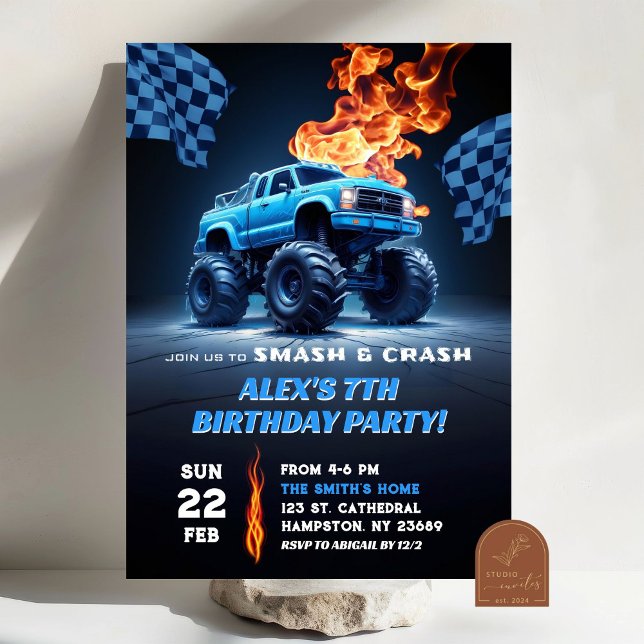 Invitation Anniversaire de camion monstre bleu (Créateur téléchargé)