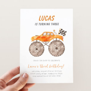Invitation Anniversaire de camion monstre orange tout âge
