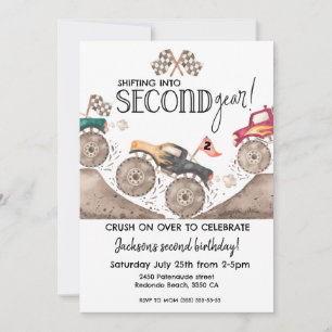 Invitation Anniversaire de camion monstre passant en seconde
