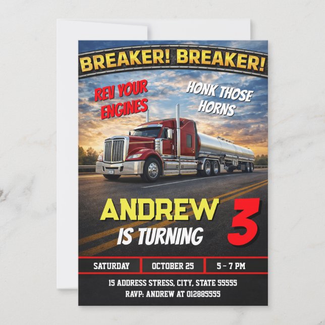 Invitation Anniversaire de Camion Semi-Remorque Moderne Perso (Devant)