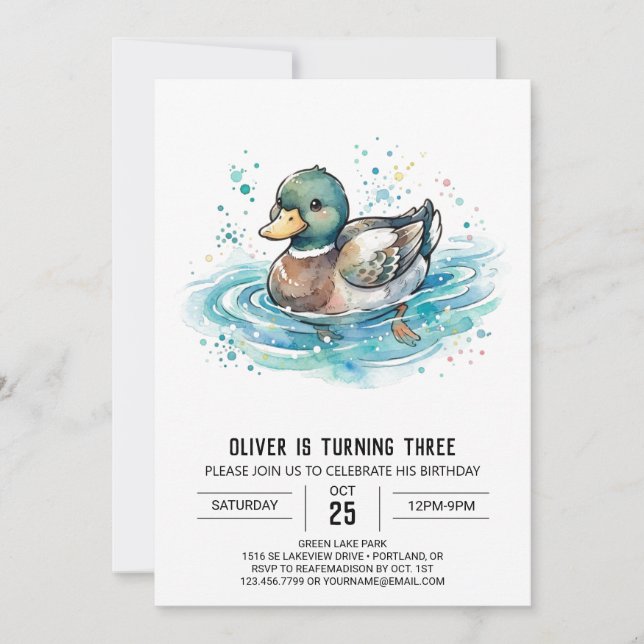 Invitation Anniversaire de canard colvert natant (Devant)