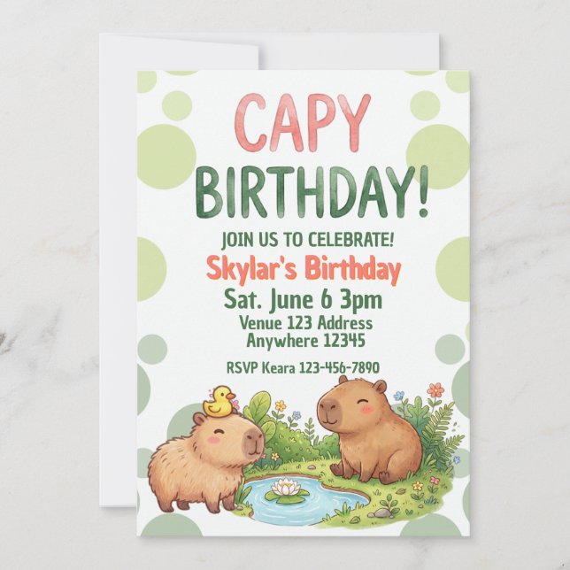 Invitation Anniversaire de Capybara Mignon (Devant)