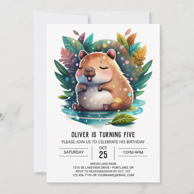 Invitation Anniversaire de Capybara mignon et ludique (Devant)