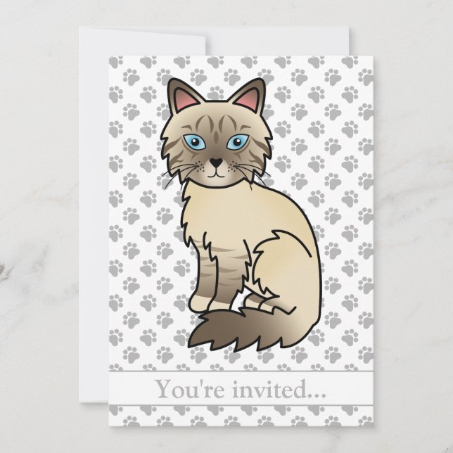 Invitation Anniversaire de chat Chocolat Point Tabby Birman/R (Devant)