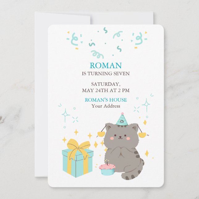 Invitation Anniversaire de Chat joueur (Devant)