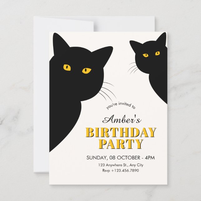 Invitation Anniversaire de chat noir (Devant)