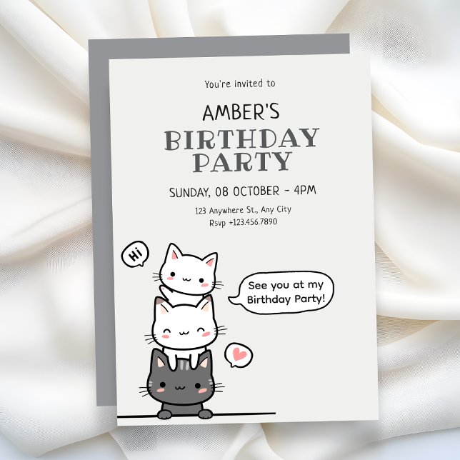Invitation Anniversaire de chats mignons  (Créateur téléchargé)