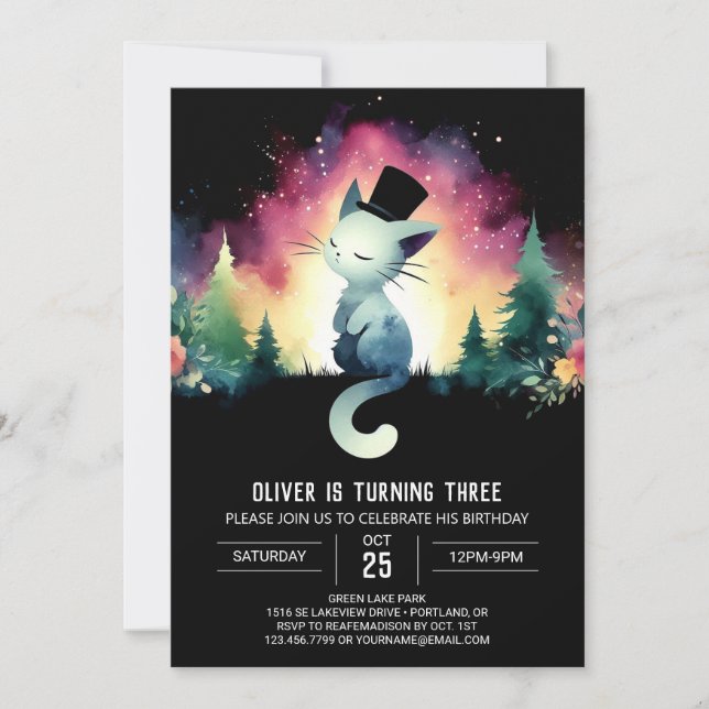 Invitation Anniversaire de chats mignons enchantés (Devant)