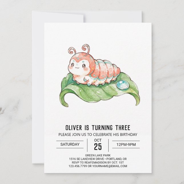 Invitation Anniversaire de Chenille Corail (Devant)