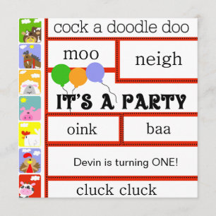 Invitation Anniversaire de cheval de porc de vache à la ferme