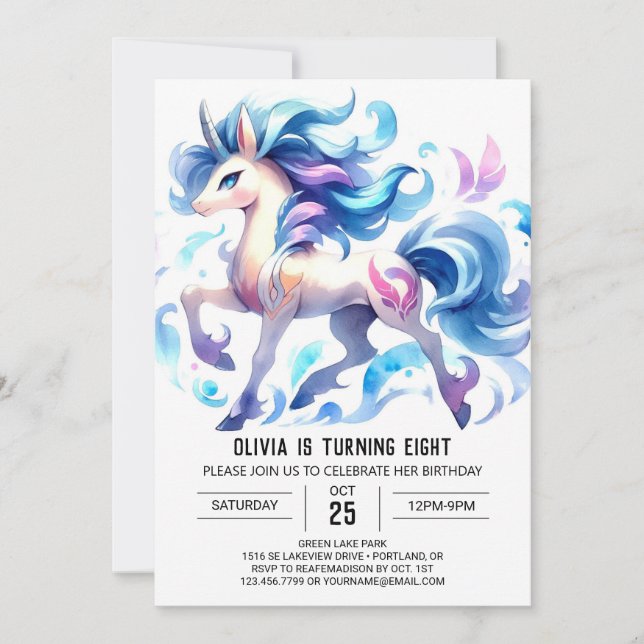 Invitation Anniversaire de Cheval numérique à l'aquarelle (Devant)